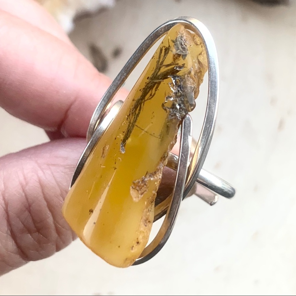 Large Rare Rustic Genuine Yellow Amber Ring